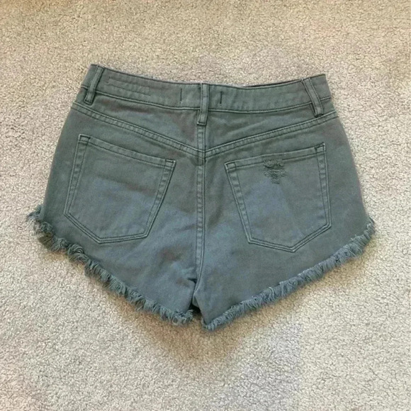 Pacsun dark green distressed high rise festival shorts in size 26 - Picture 4 of 6